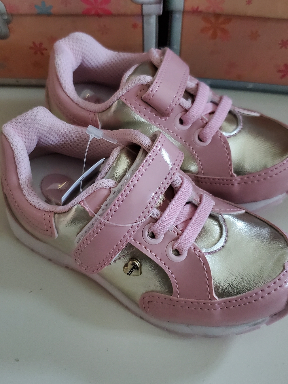 Girls Pink and Metallic Gold Sneakers